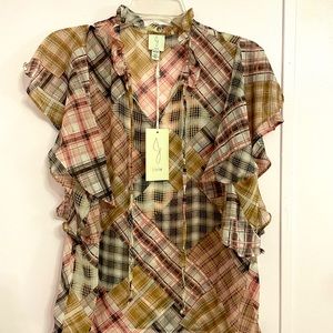 NWT Joie- Flutter Sleeve Plaid Blouse